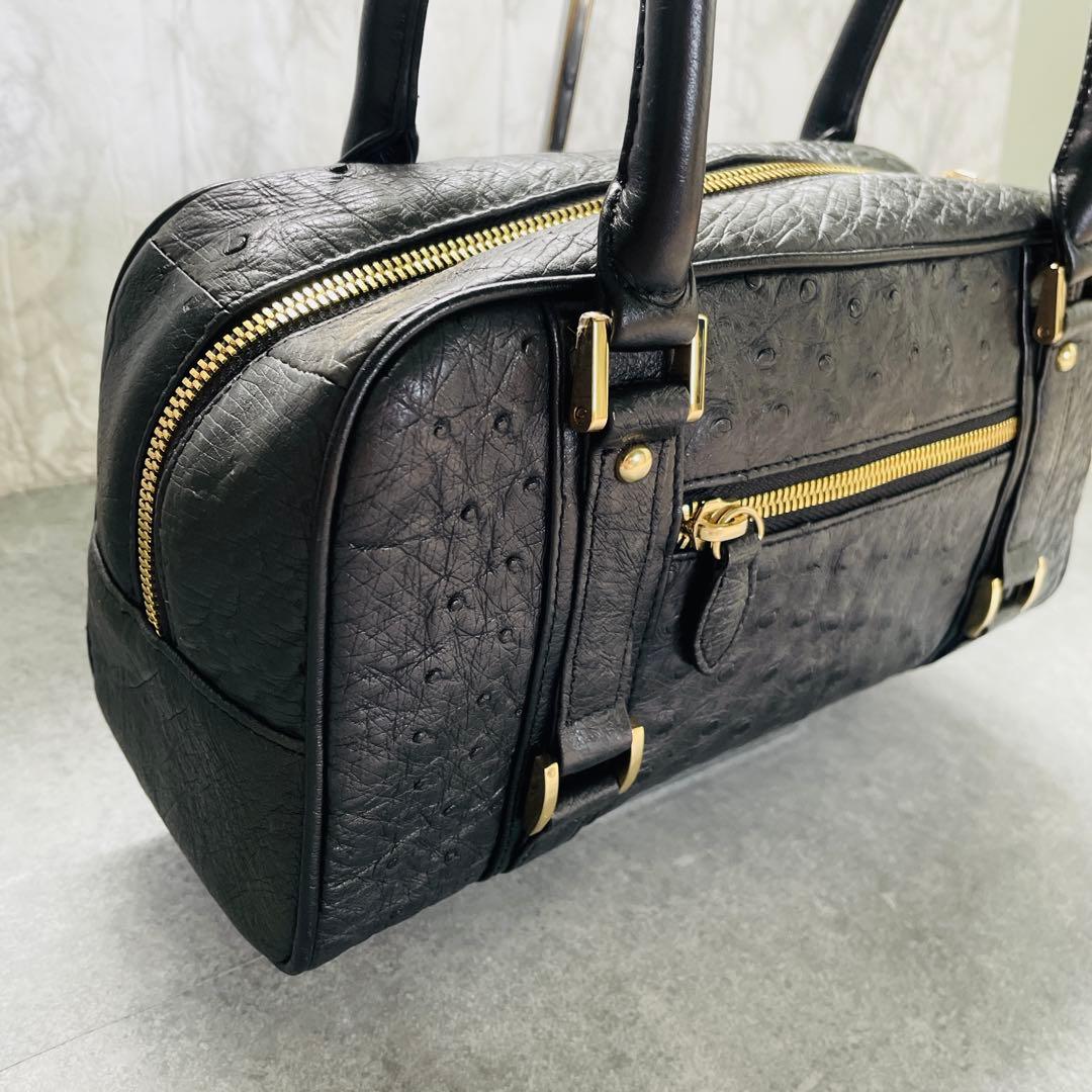 【美品】ファルチニューヨーク オーストリッチ ミニボストン ハンドバッグ黒 — image 4
