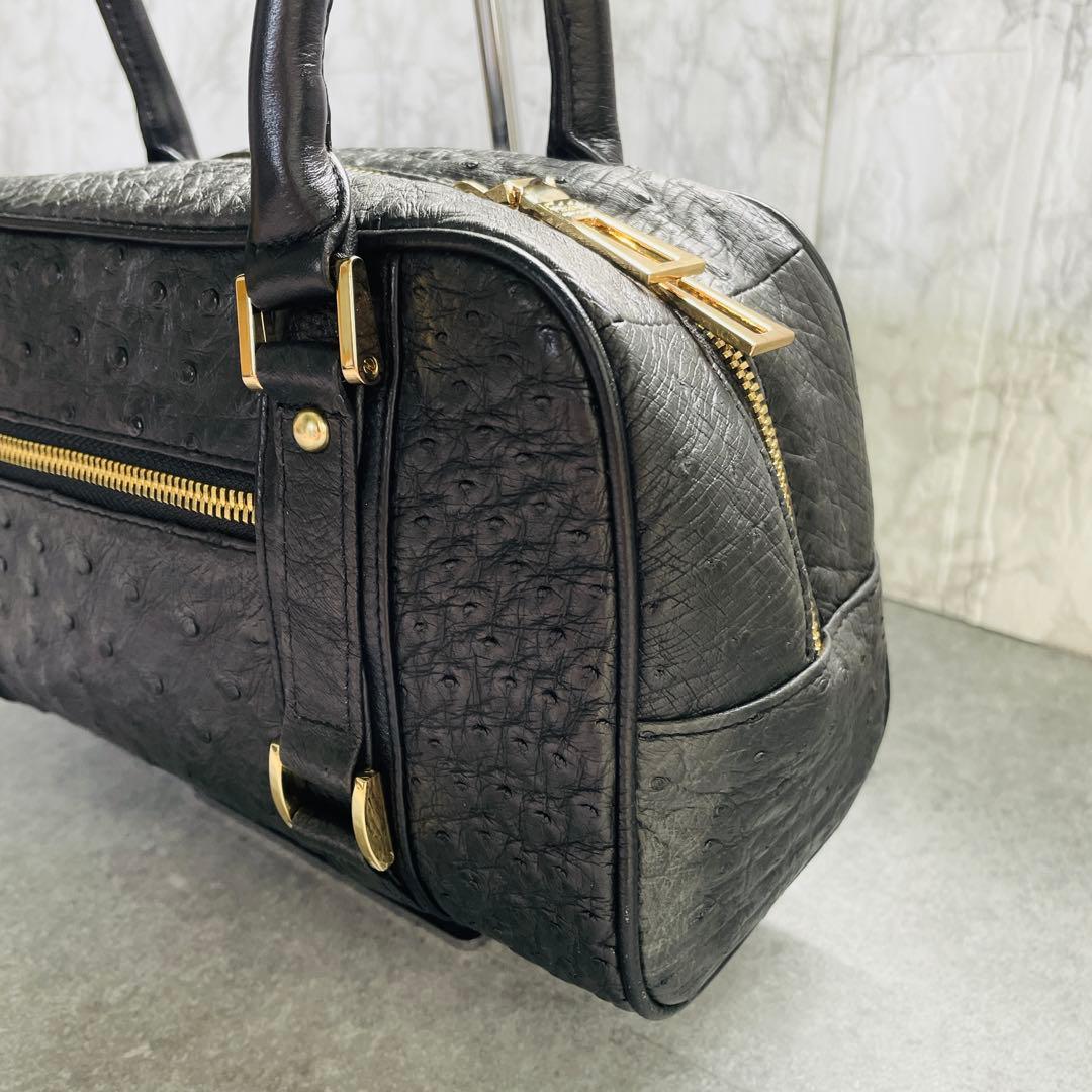 【美品】ファルチニューヨーク オーストリッチ ミニボストン ハンドバッグ黒 — image 5