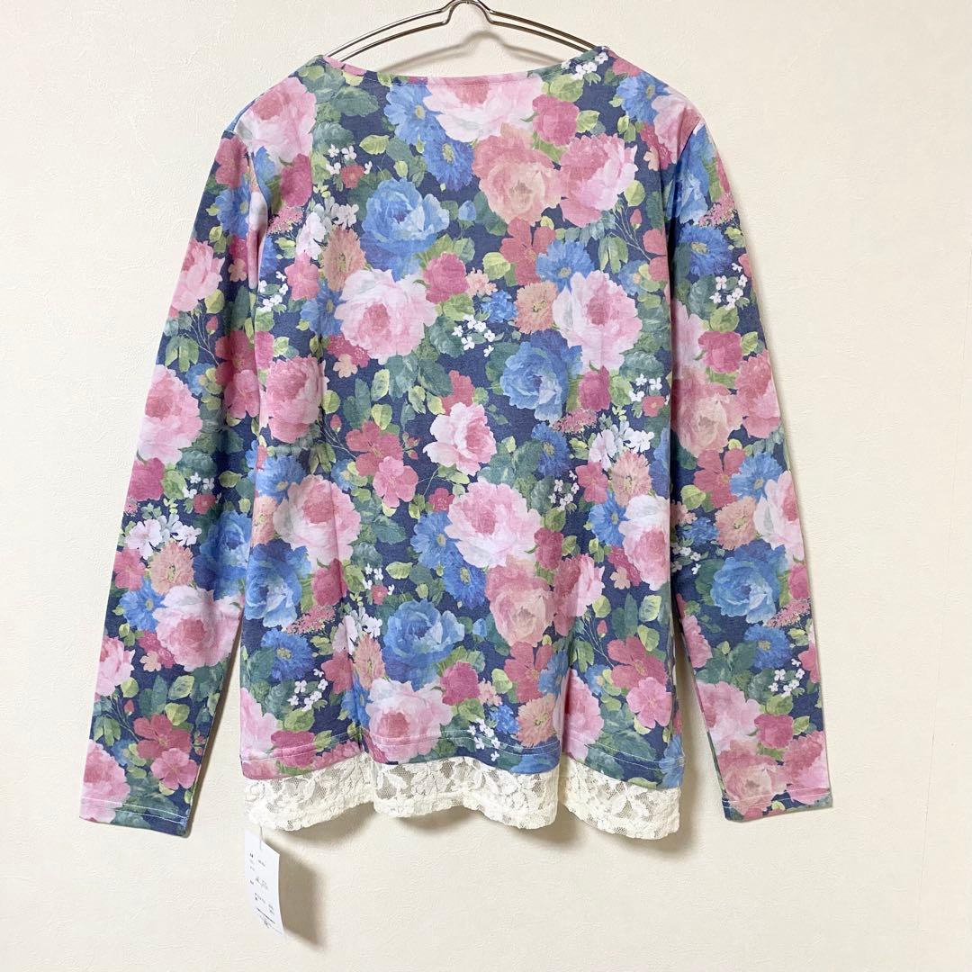 未使用タグ付き【Le' Fumoir】レースドッキングTシャツ 花柄 綿混 L — image 3
