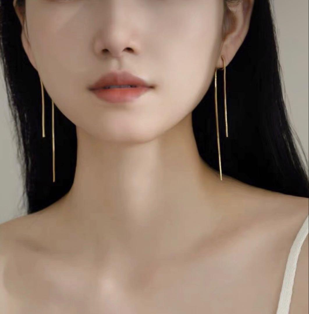 揺れる ロングチェーン イヤリング ゴールド 上品 結婚式 パーティー 痛くない — image 2