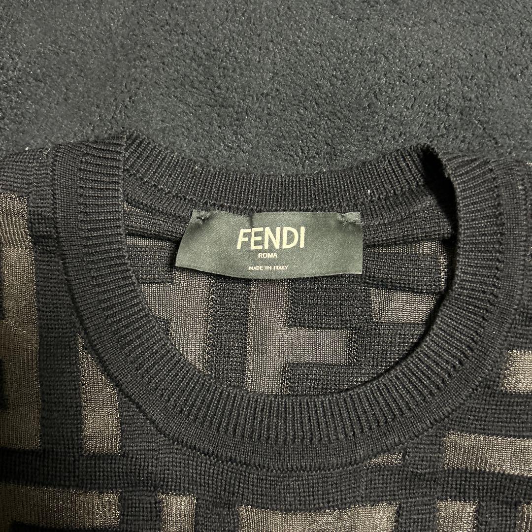 FENDI FFロゴ クルーネック ニット セーター ブラック 46 ズッカ柄 — image 2