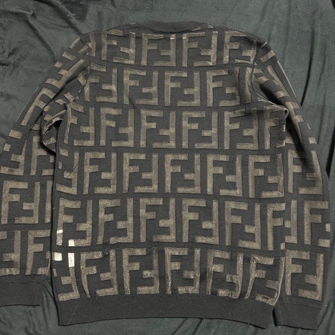 FENDI FFロゴ クルーネック ニット セーター ブラック 46 ズッカ柄 — image 3