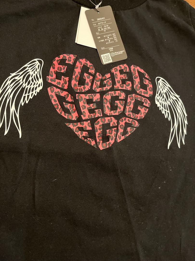新品エッグeggギャル雑誌コラボ長袖ロンTシャツ黒ブラックM羽ラメ豹柄カットソー — image 2