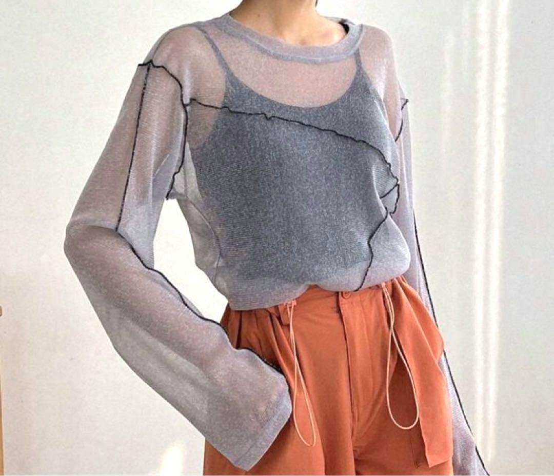 フリーフル『Ｌ』コントラスト ステッチ グリッター シアートップ — image 2