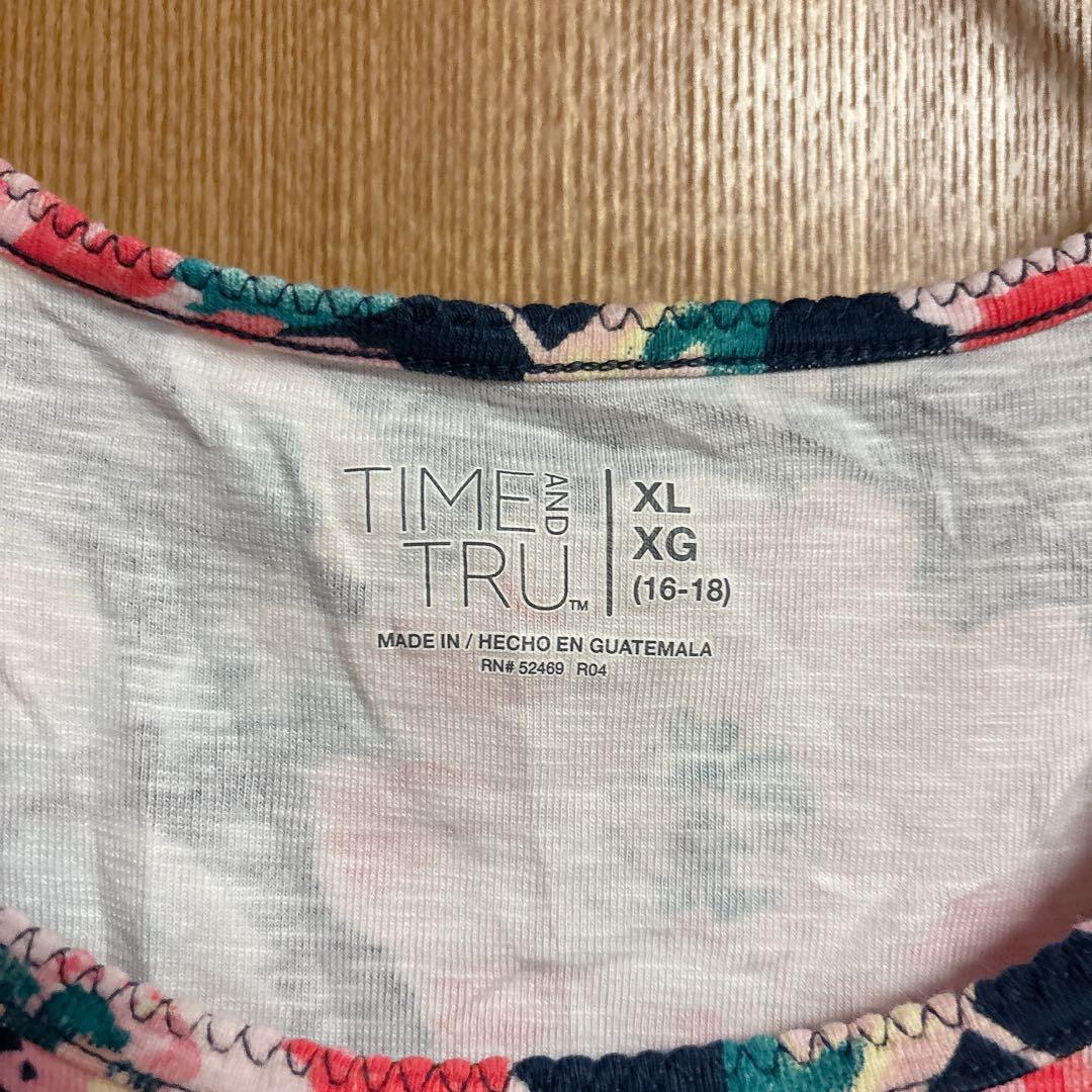 TIME AND TRU【XL】ネイビー チュニック 半袖Tシャツ 花柄 春夏 — image 3
