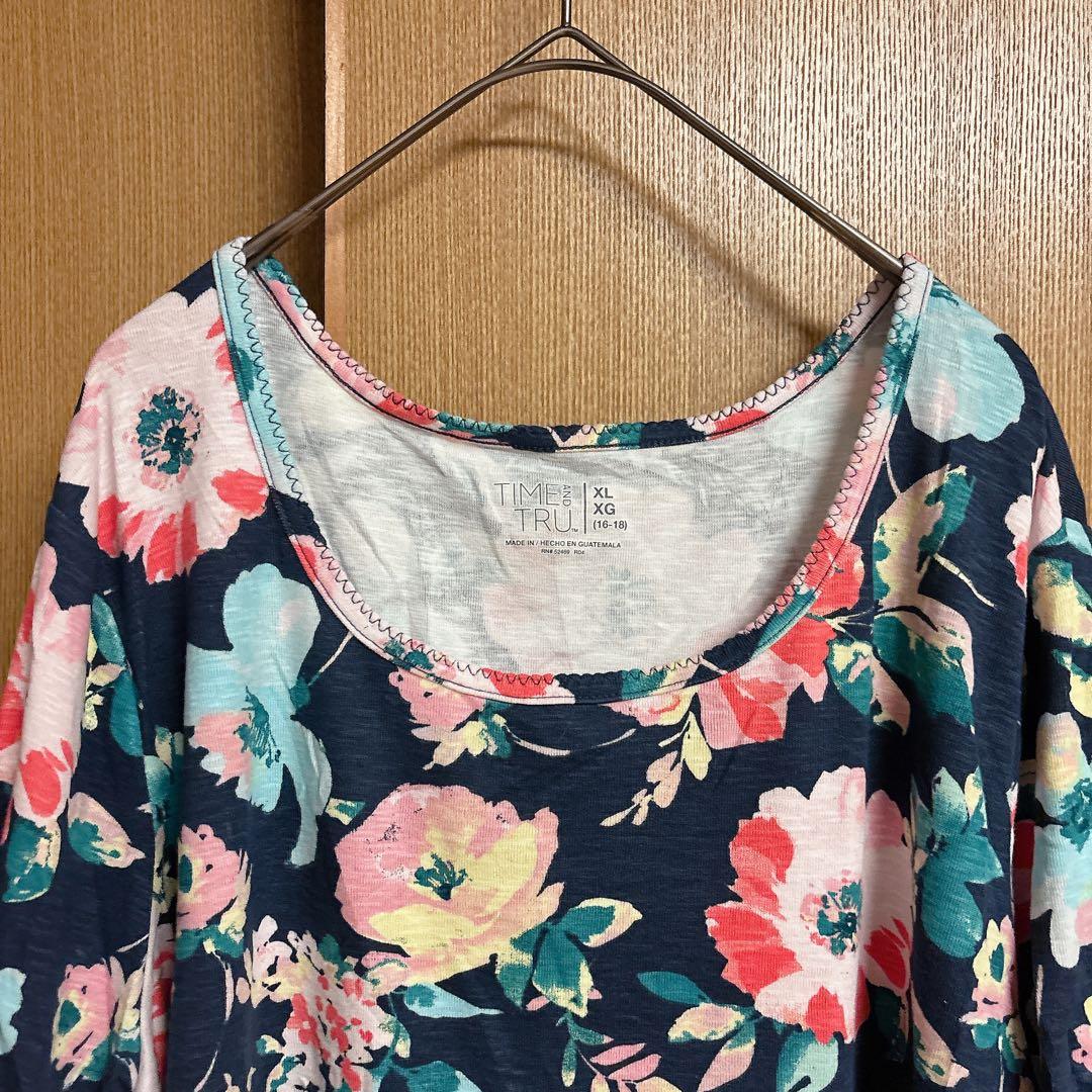 TIME AND TRU【XL】ネイビー チュニック 半袖Tシャツ 花柄 春夏 — image 4