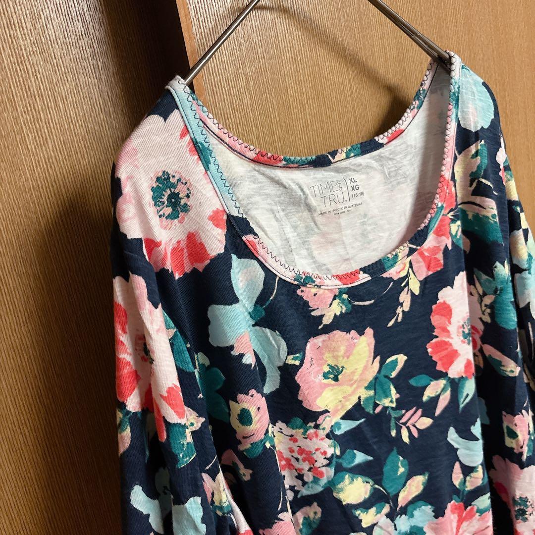 TIME AND TRU【XL】ネイビー チュニック 半袖Tシャツ 花柄 春夏 — image 5