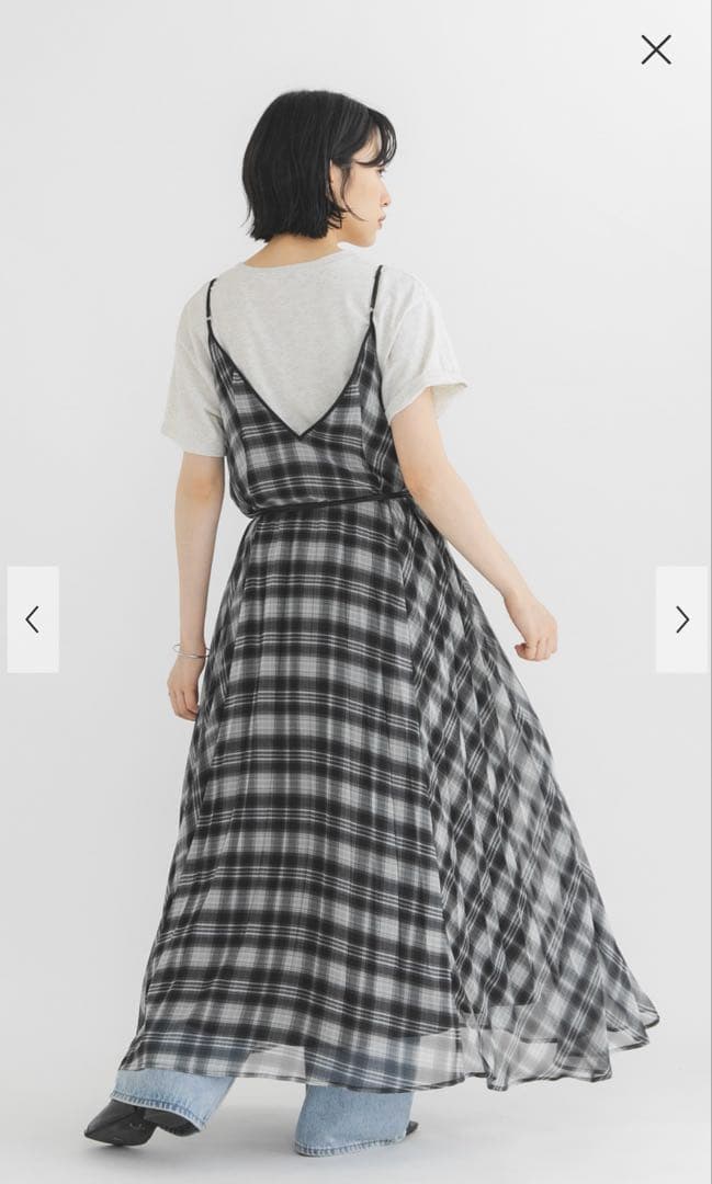 KBFチェックプリーツキャミワンピース ブラック — image 3