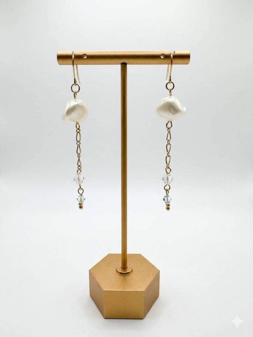 イヤリング　淡水パール　チェーン　金属アレルギー対応　サージカルステンレス — image 2