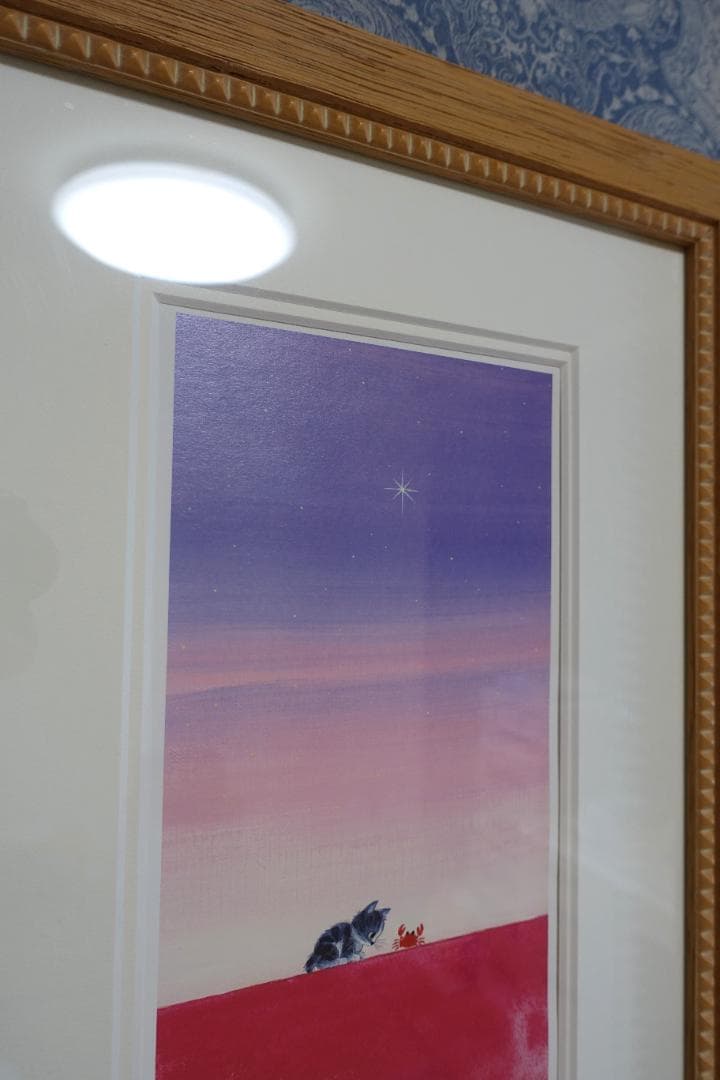 【希少】　渡辺あきお　ふたり心染まる　猫　版画　絵画　リトグラフ　額装　直筆 — image 3