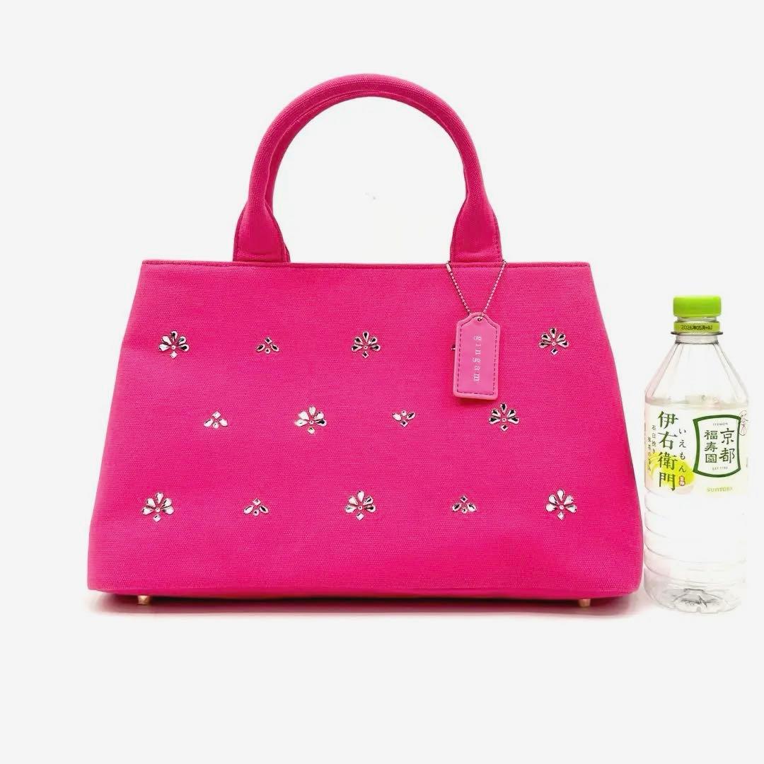Gingham ハンドバッグ スワロフスキー ロゴチャーム 底鋲 自立 ピンク — image 2