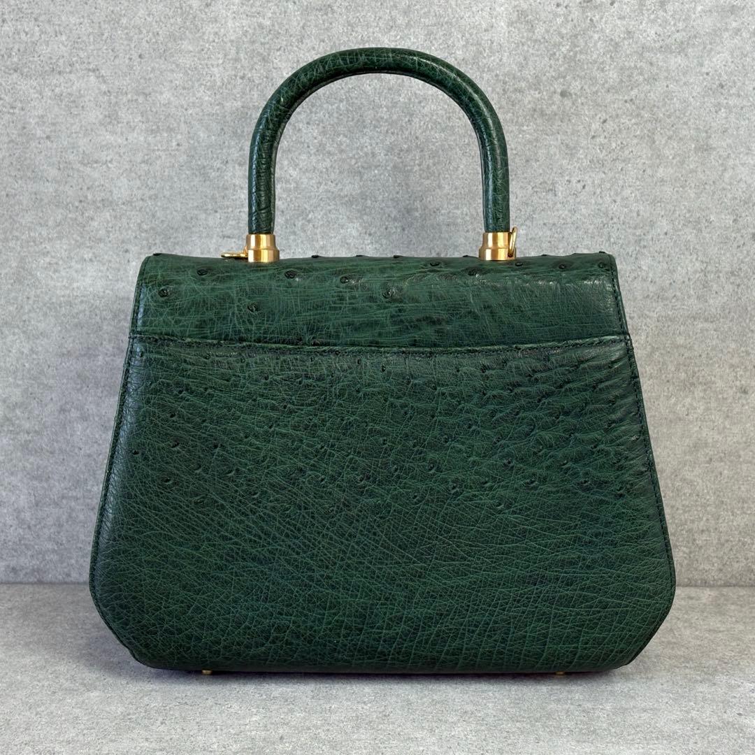 オーストリッチ ハンドバッグ ダークグリーン ゴールド金具 — image 2