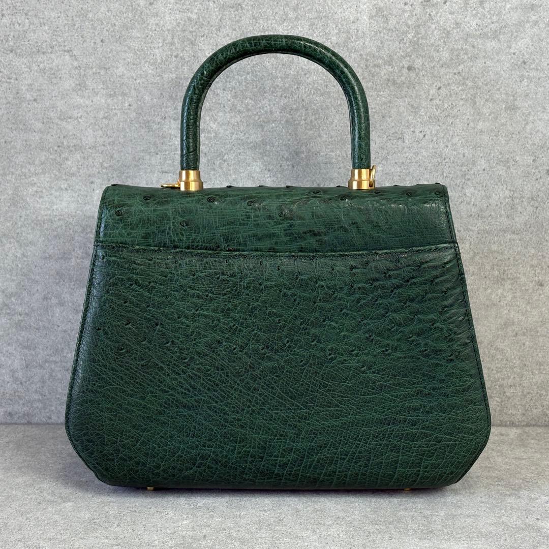 オーストリッチ ハンドバッグ ダークグリーン ゴールド金具 — image 3
