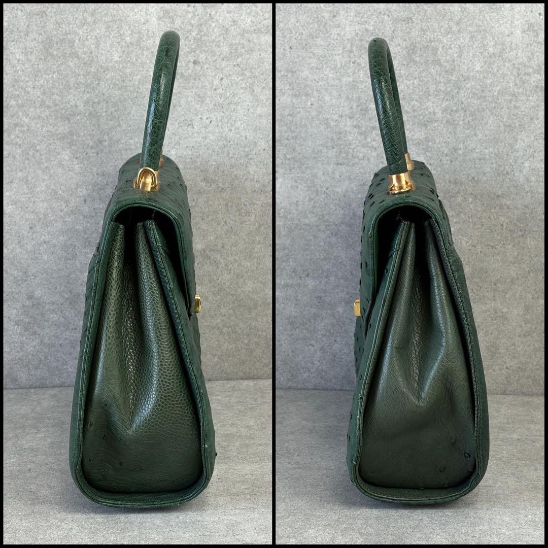 オーストリッチ ハンドバッグ ダークグリーン ゴールド金具 — image 4