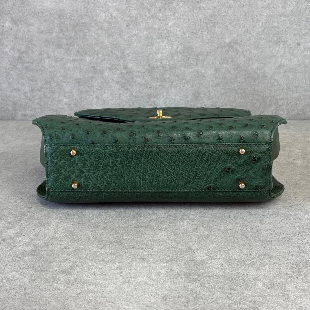 オーストリッチ ハンドバッグ ダークグリーン ゴールド金具 — image 5