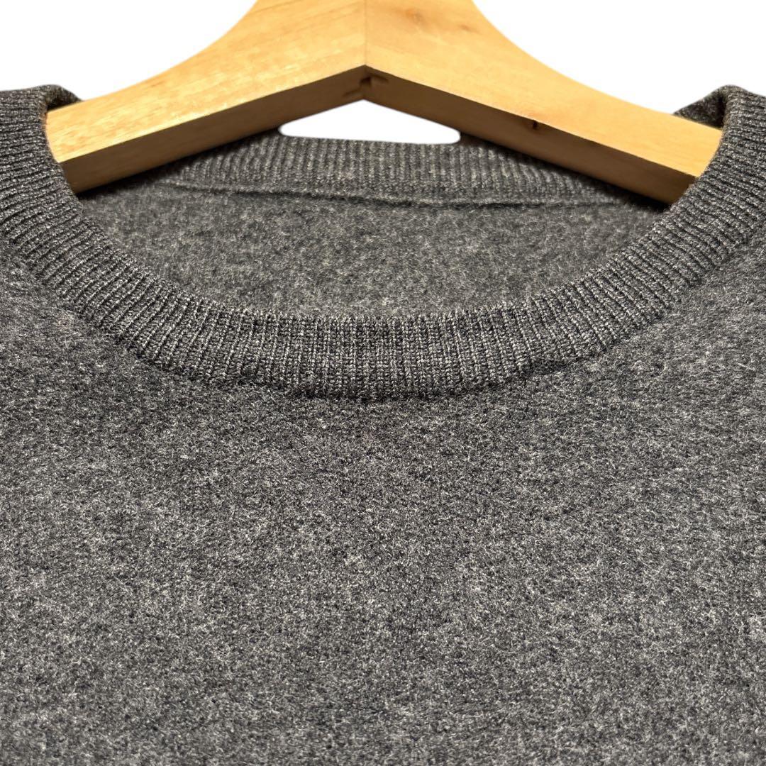 【美品】クルーネックセーター ダークグレー ストライプ ウール M L — image 2