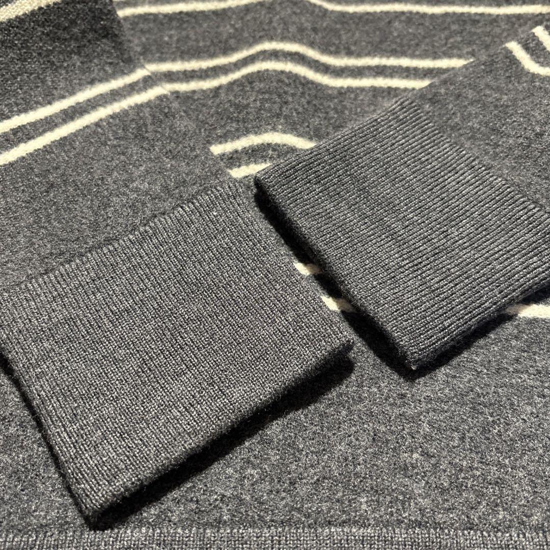 【美品】クルーネックセーター ダークグレー ストライプ ウール M L — image 5