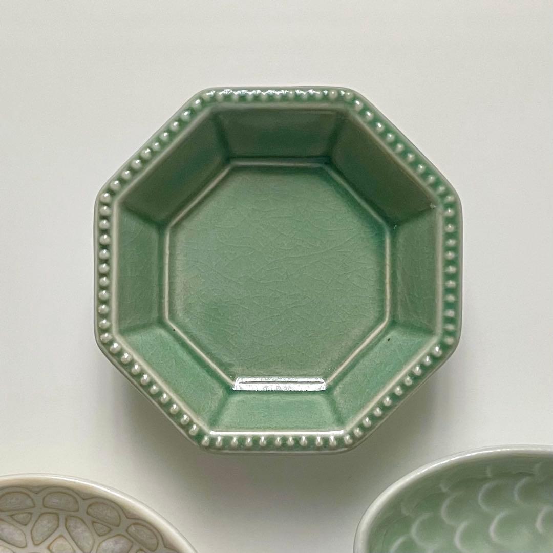 【新品3点】　美濃焼　鳥型 プレート　レース 小皿　八角 ドット 小鉢　グリーン — image 3