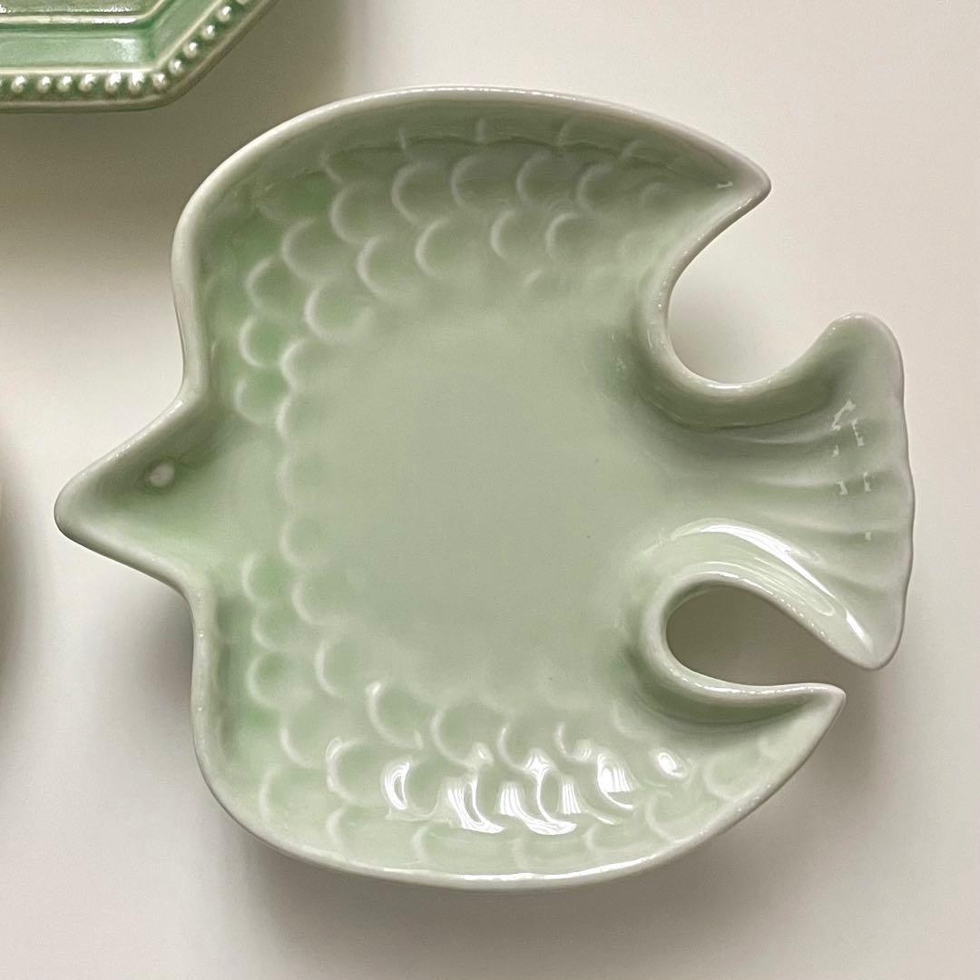 【新品3点】　美濃焼　鳥型 プレート　レース 小皿　八角 ドット 小鉢　グリーン — image 5
