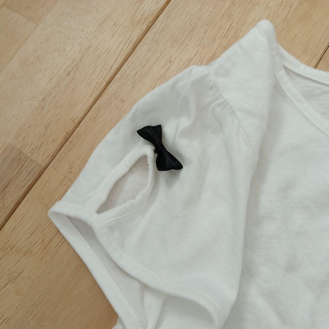 新品☆Мホワイト 半袖Tシャツ 黒リボン付き　レディース　夏服 — image 2