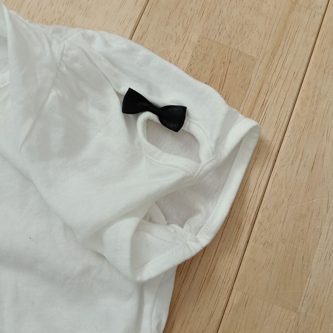 新品☆Мホワイト 半袖Tシャツ 黒リボン付き　レディース　夏服 — image 3