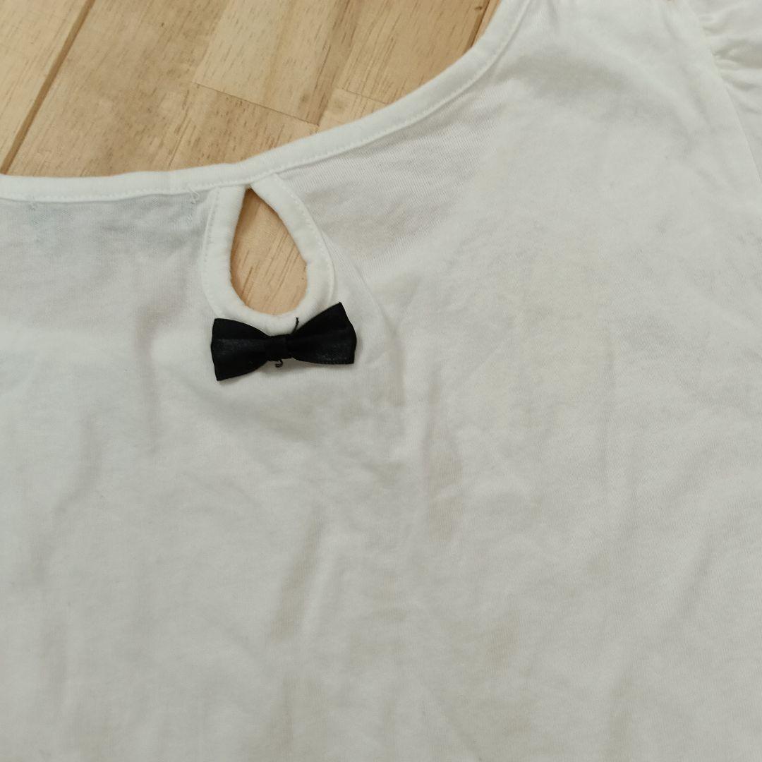 新品☆Мホワイト 半袖Tシャツ 黒リボン付き　レディース　夏服 — image 4