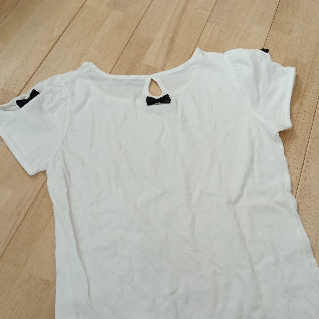 新品☆Мホワイト 半袖Tシャツ 黒リボン付き　レディース　夏服 — image 5