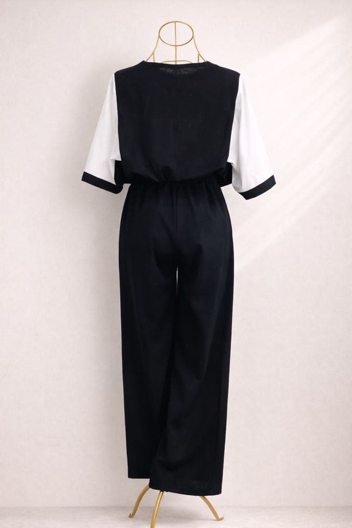 上品 バイカラー ツーピース M パンツ セットアップ 黒白 高見え — image 2