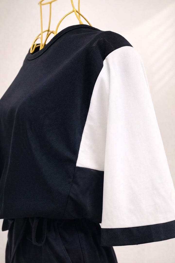 上品 バイカラー ツーピース M パンツ セットアップ 黒白 高見え — image 4