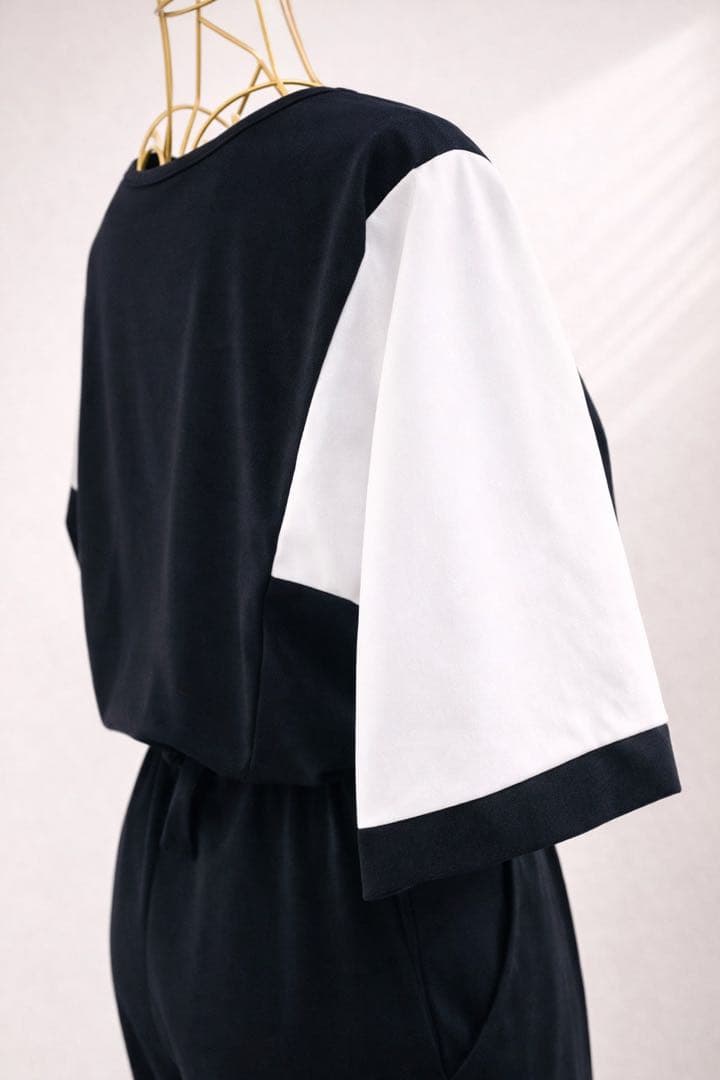 上品 バイカラー ツーピース M パンツ セットアップ 黒白 高見え — image 5
