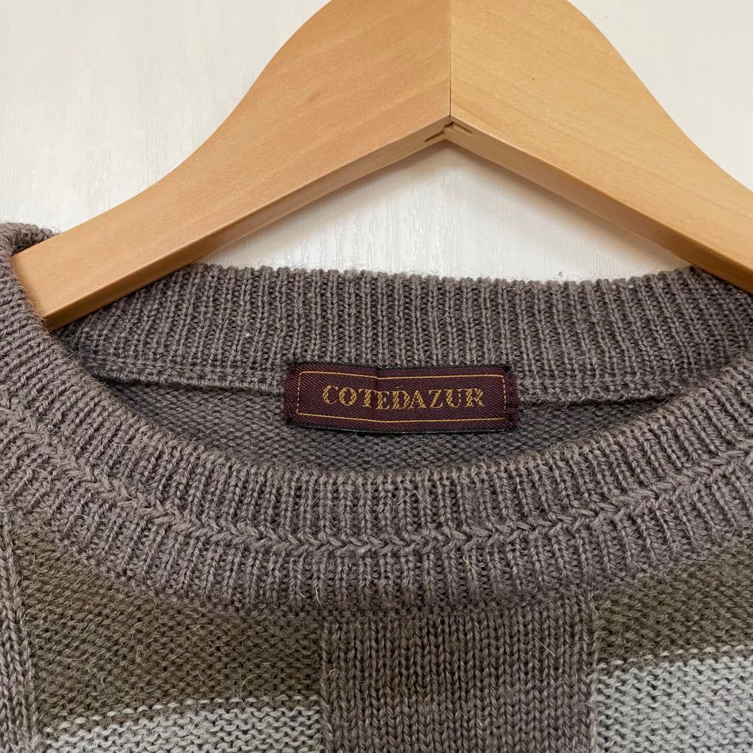 COTEDAZUR メンズ M ブラウン グレー ニット ブロックチェック 古着 — image 3