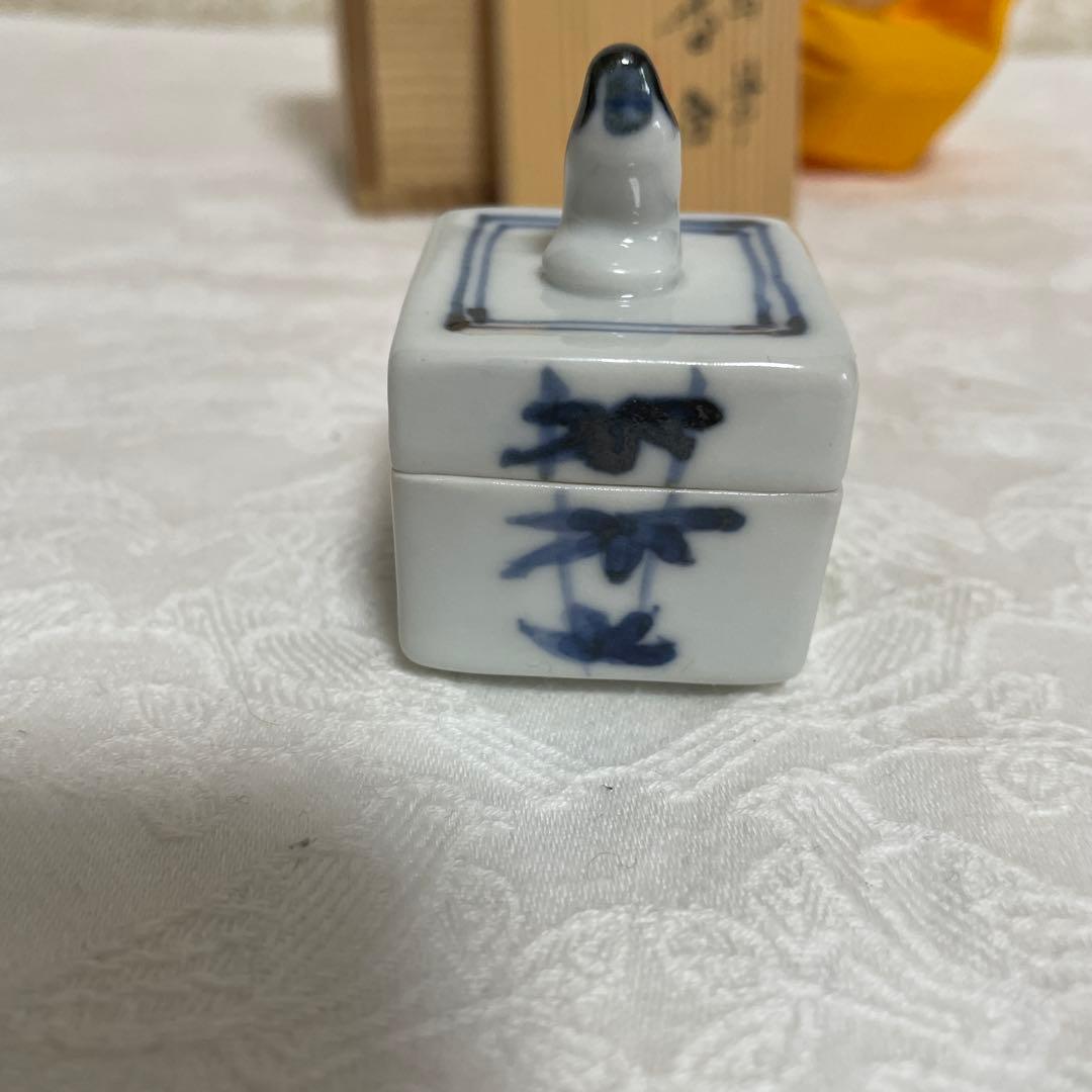 未使用　香合　『平安　高野昭阿弥造』『染付』『有馬筆香合』　共箱梱包済み — image 4