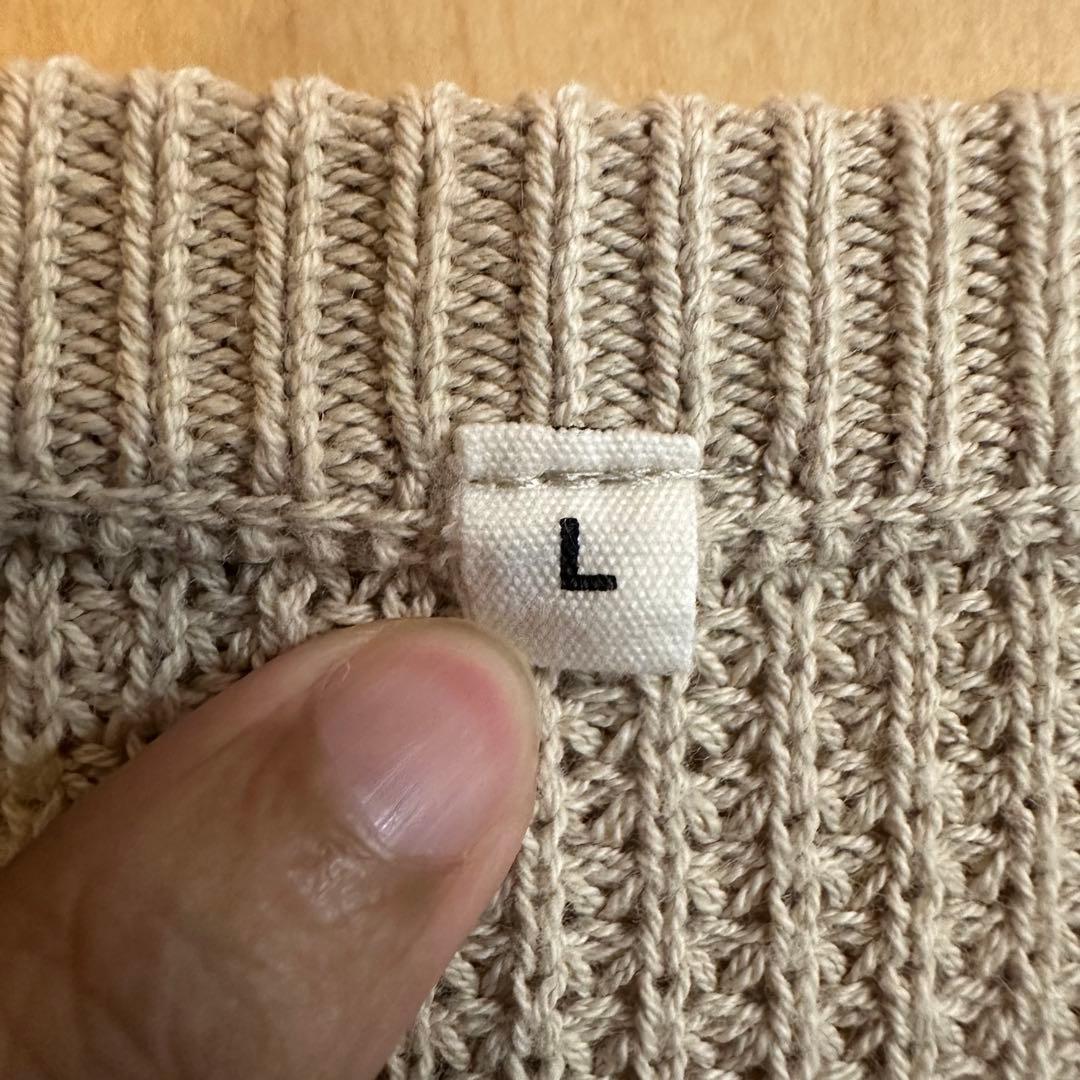 無印良品　ワッフル編み クルーネックニット ベージュ Lサイズ — image 3