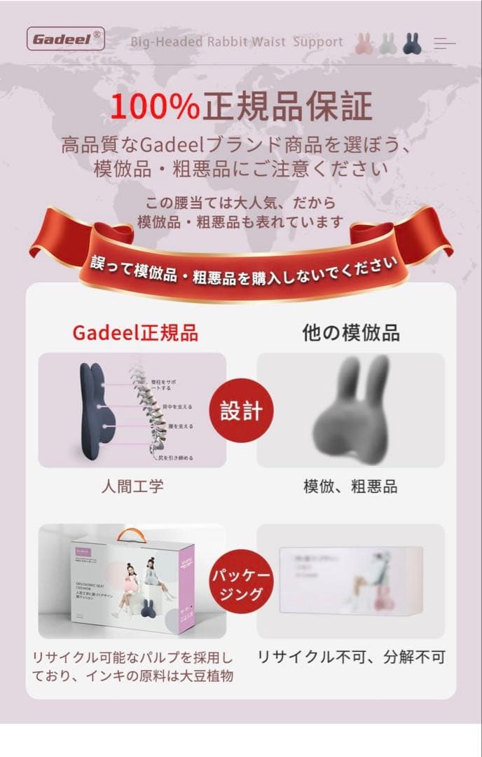Gadeel 腰痛クッション 低反発 ランバーサポート (ネイビー) — image 2
