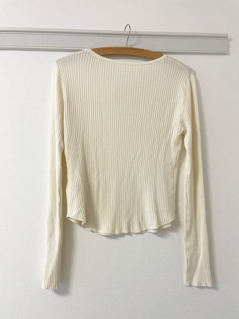 【美品】神戸レタス ヘンリーネック アイボリー リブニット 長袖 カットソー — image 3