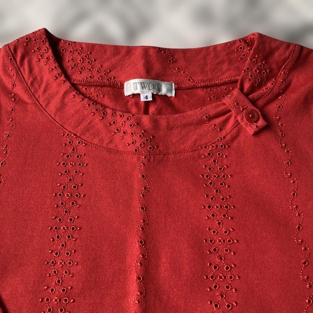 ほぼ未使用✨鮮やかな赤色TWO:C 五分袖 カットソー レッド 刺繍サイズM相当 — image 5