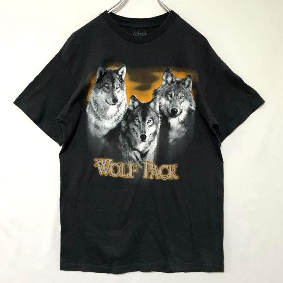 T-753 Lifestyle オオカミTシャツ 狼 アニマル M黒 USA古着 — image 2