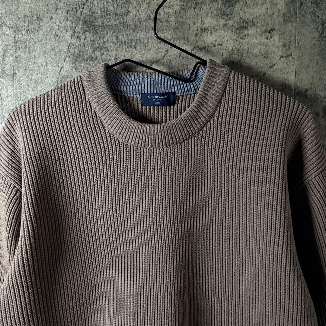 BACK NUMBER バックナンバー　編みクルーネックセーター　オリーブ　L — image 2