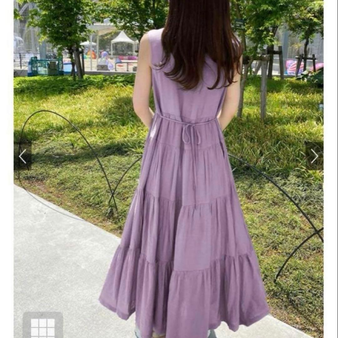 【GRL】完売 Vネックノースリーブ ティアードワンピース パープル S — image 2