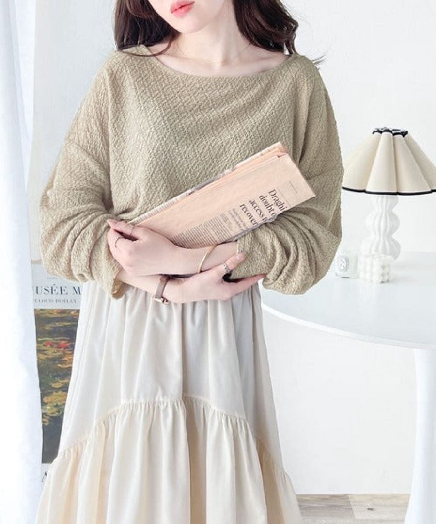 k0292 CLASSICAL ELF シャーリング長袖Tシャツ　グレージュ — image 3