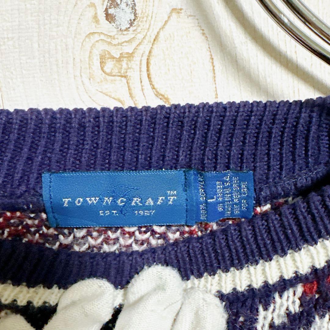 80s〜90s USA製 TOWNCRAFT 総柄ニット セーター 千鳥格子 — image 3
