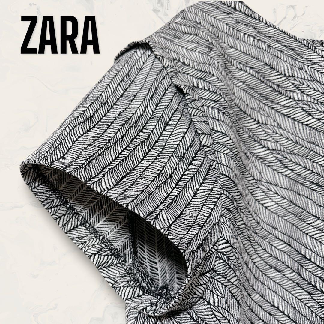 【未使用】 ZARA ヘリンボーン柄 半袖 ワンピース モノトーン サイズL — image 5