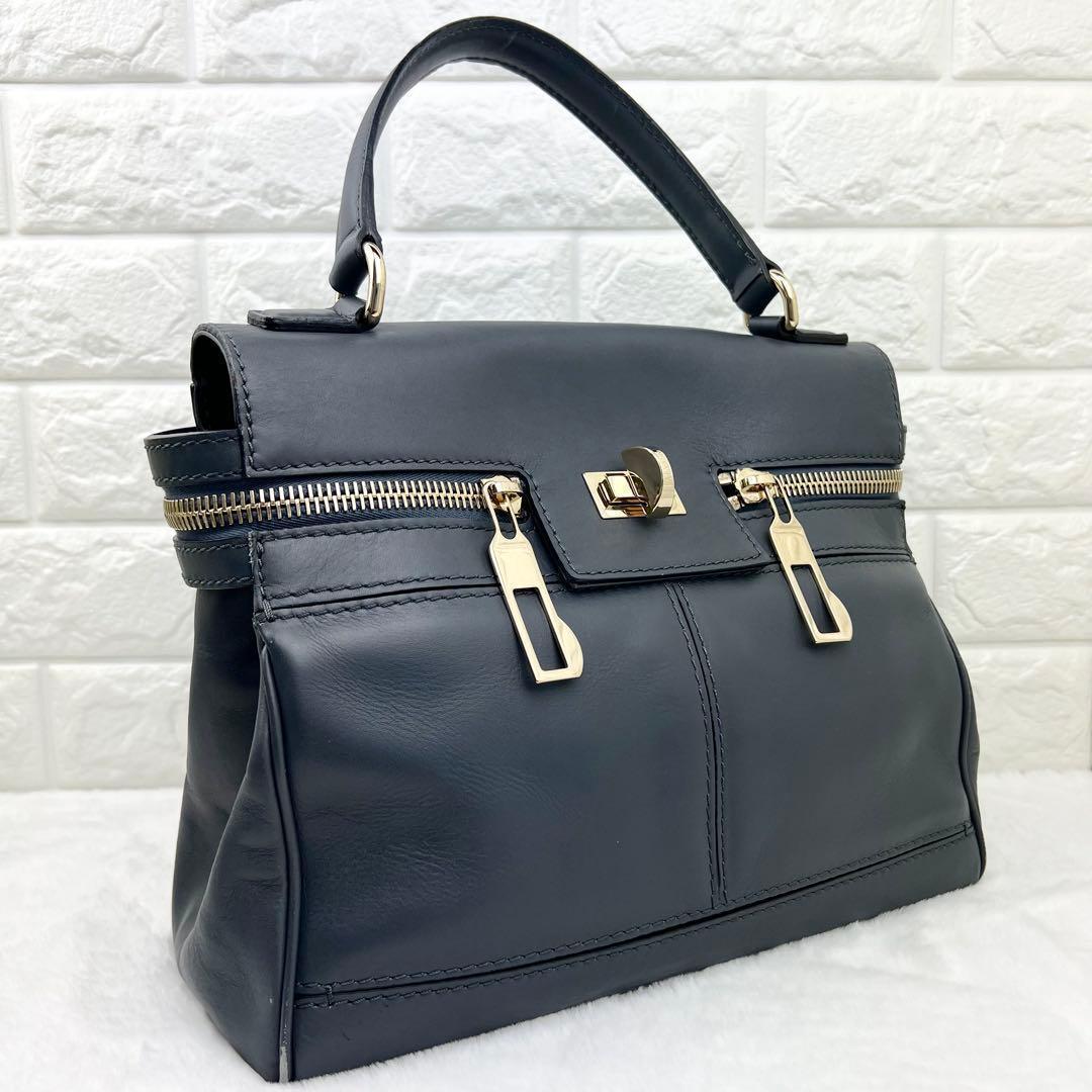 美品✨Max Mara マルゴー レザー 2WAY 本革 バッグ グレー — image 3