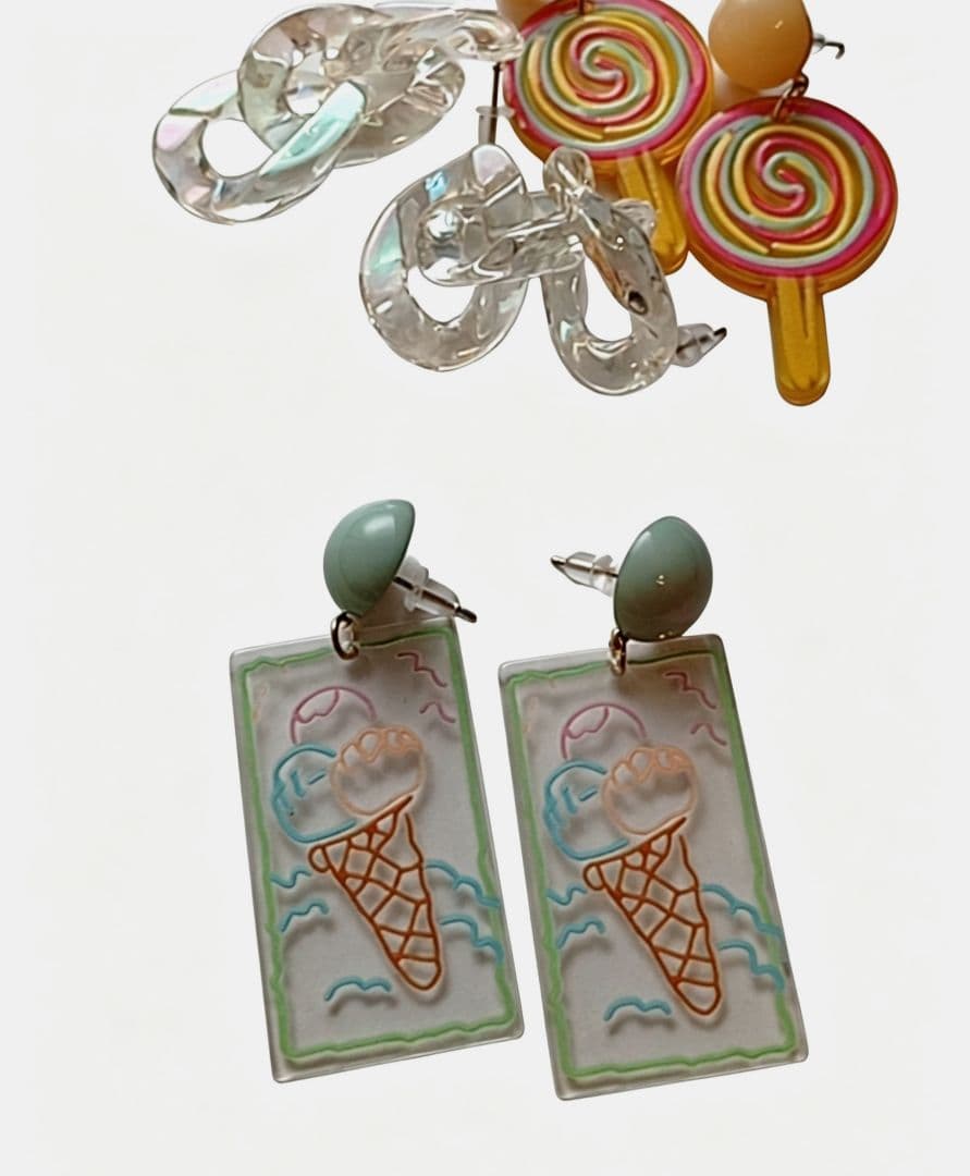 【訳あり特価333円】アイス・ロリポップ・クリアチェーンピアス 3種セット 新品 — image 2