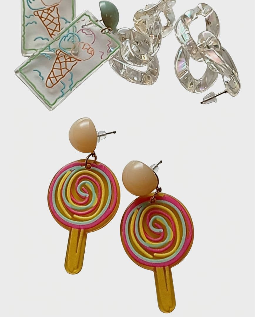 【訳あり特価333円】アイス・ロリポップ・クリアチェーンピアス 3種セット 新品 — image 3
