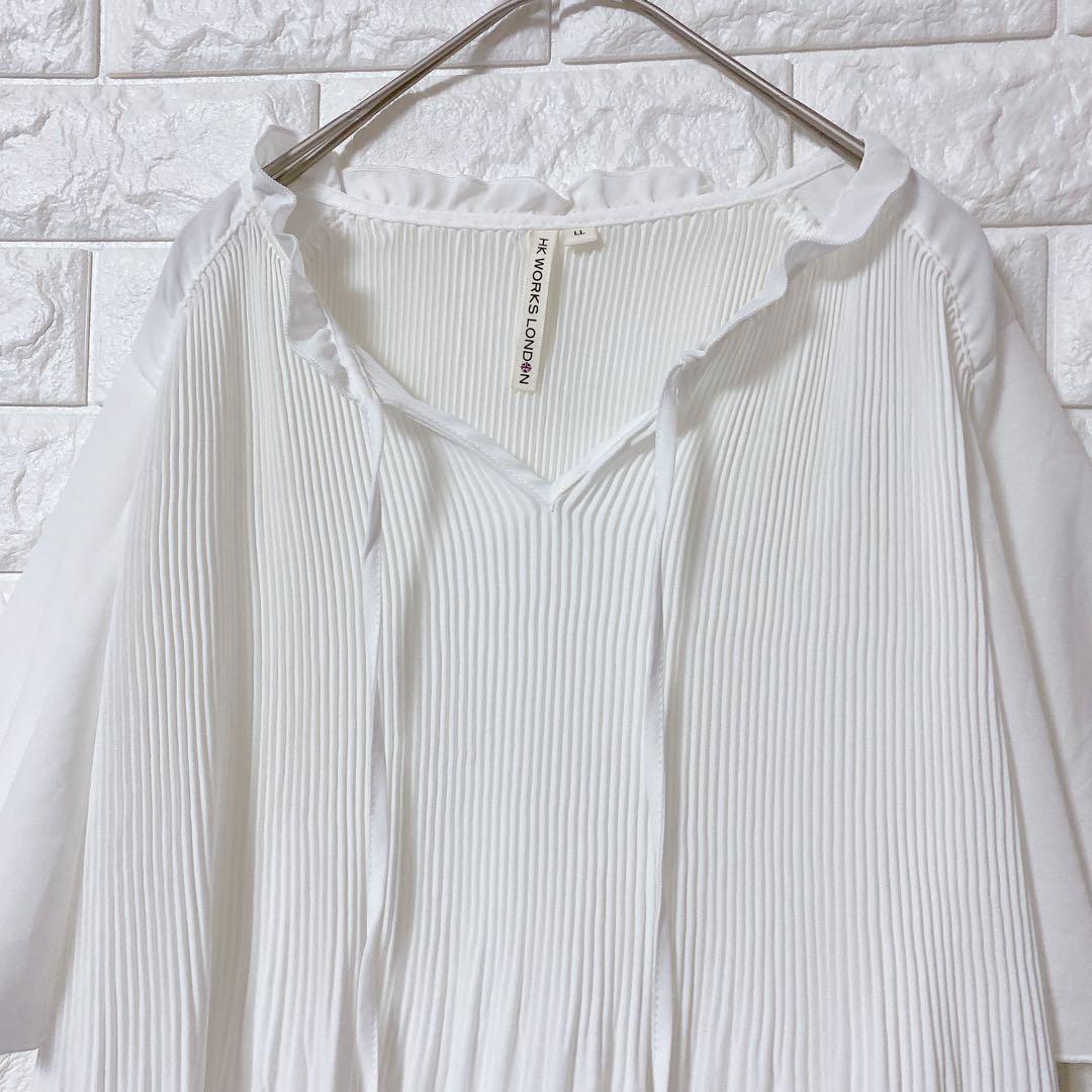 美品 HK WORKS LONDON プリーツブラウス 白 LL — image 3