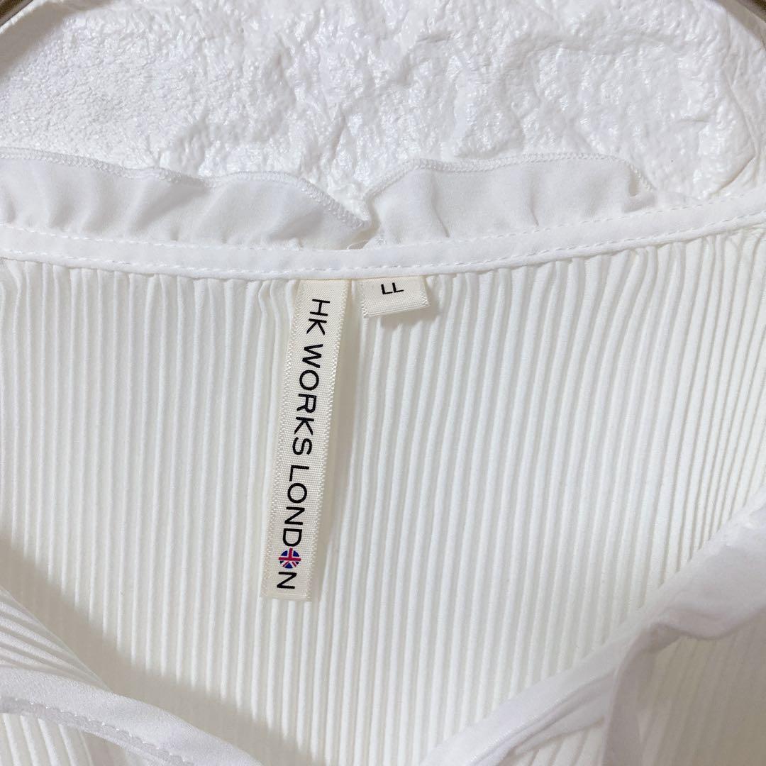 美品 HK WORKS LONDON プリーツブラウス 白 LL — image 5