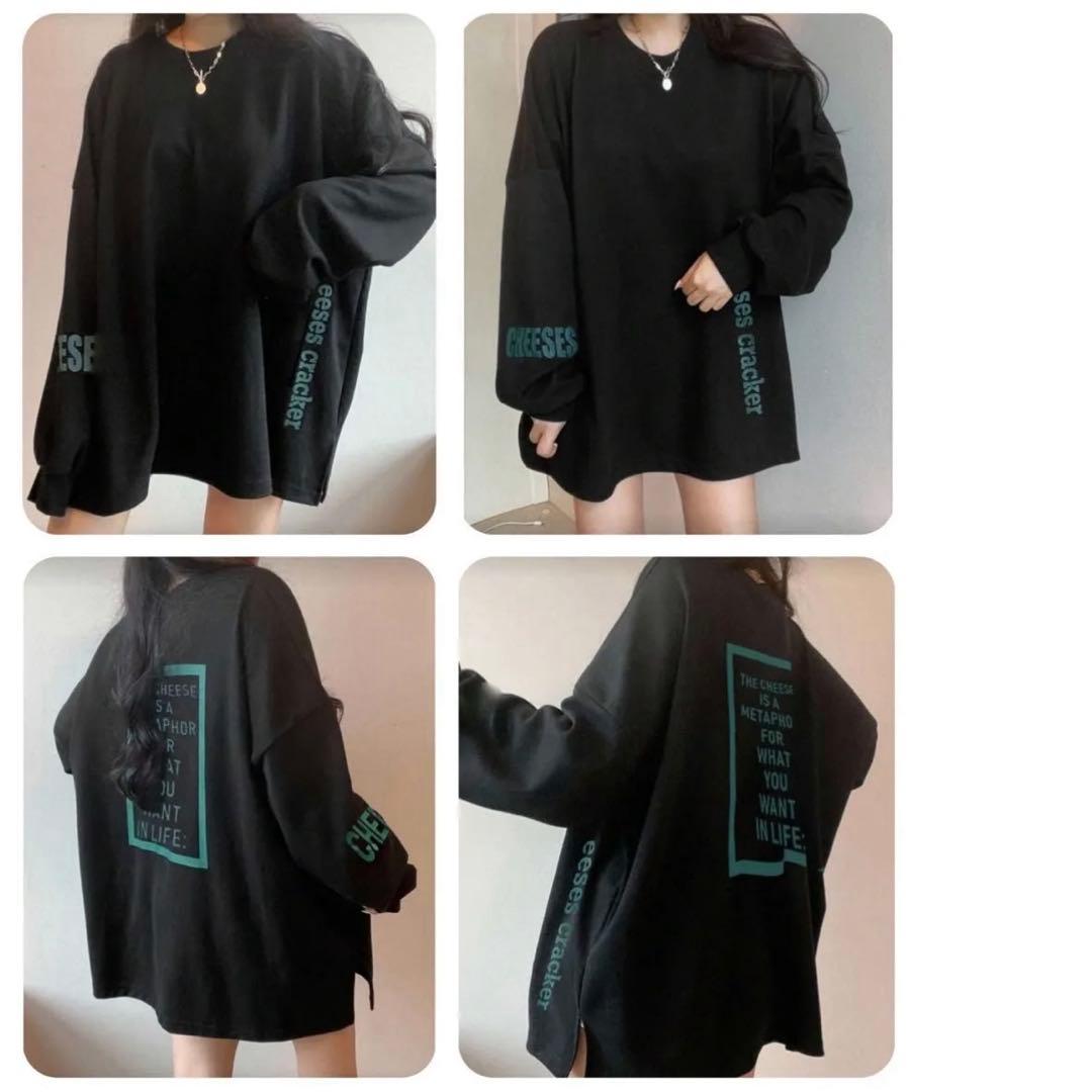 オーバーサイズ バックプリント ロングTシャツ ブラック　XL — image 3
