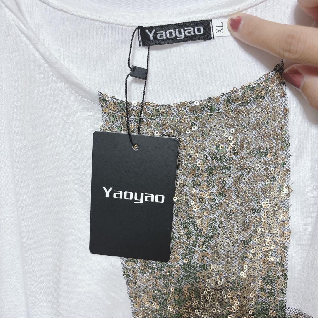 Yaoyao スパンコール 半袖Tシャツ オーバーサイズチュニックプルオーバー — image 2