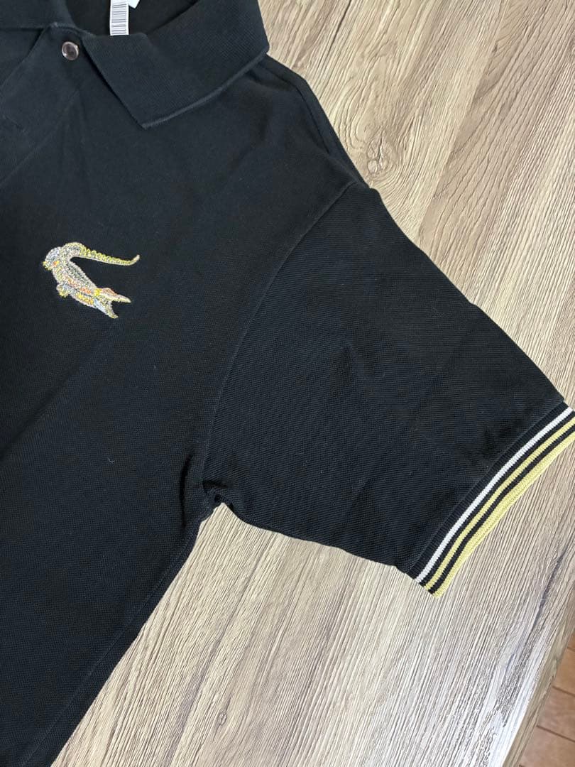 【良品】LACOSTE 日本製 ビッグワニ刺繍 ポロシャツ 黒 サイズ4 — image 4
